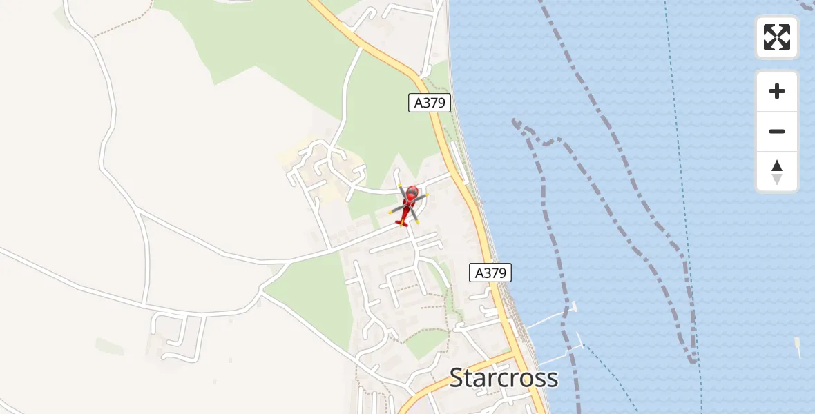 Flight path map showing Air Ambulance Helicopter route from Starcross to Starcross