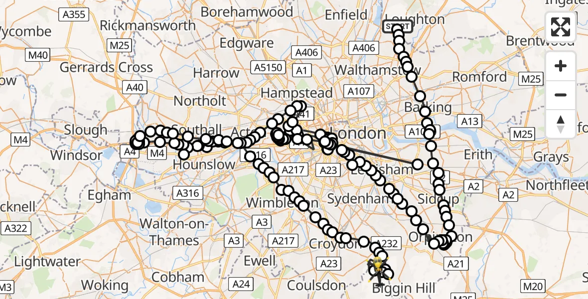 Flight path map showing Police Helicopter route from Sewardstonebury to Forestdale