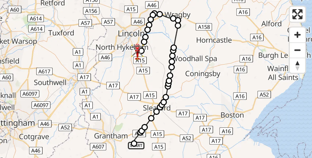 Flight route Air Ambulance Helicopter South Kesteven - North Kesteven, 19 April 2026, 09:54