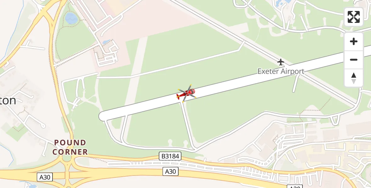Flight route Air Ambulance Helicopter Exeter International Airport - Exeter International Airport, 19 April 2026, 09:54