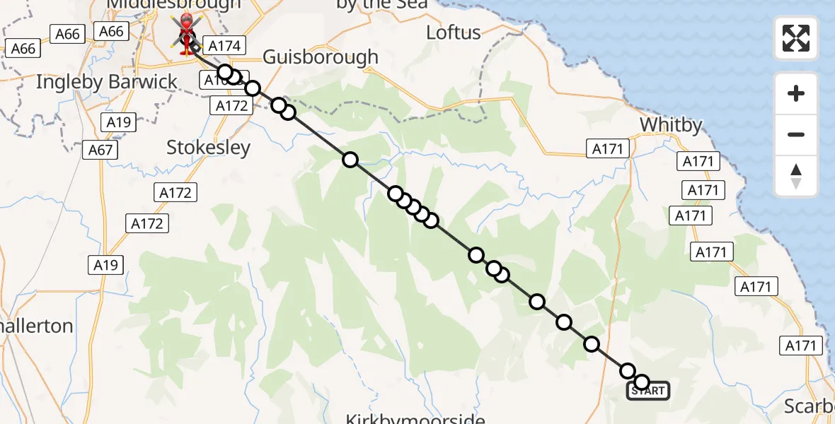 Routekaart van de vlucht: Air Ambulance Helicopter to James Cook University Hospital