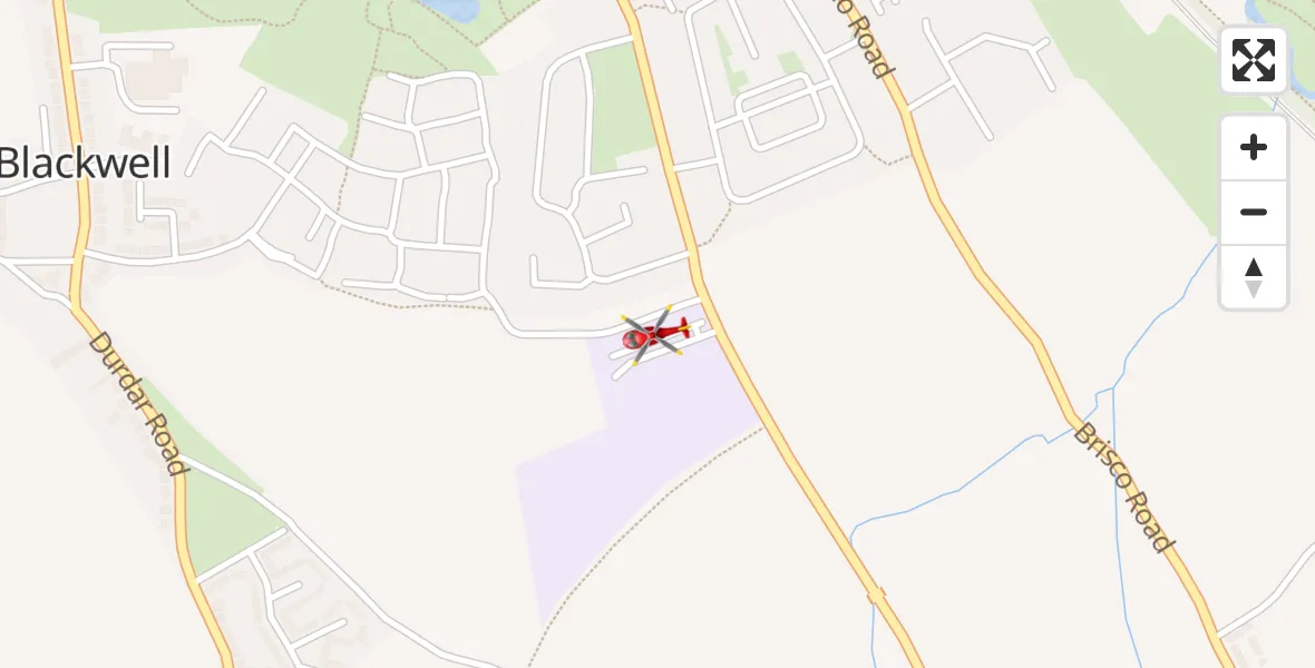 Flight path map showing Air Ambulance Helicopter route from Blackwell to Blackwell