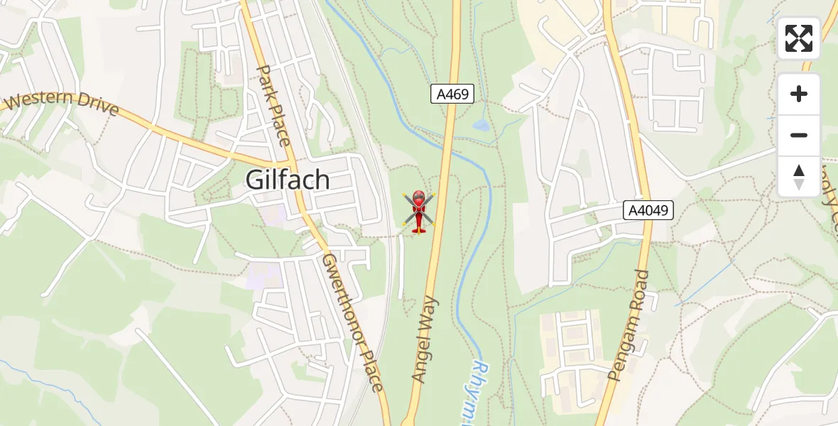 Flight path map showing Air Ambulance Helicopter route from Bargoed to Bargoed