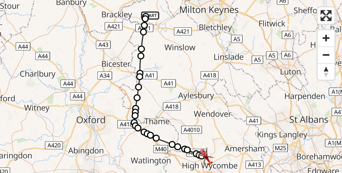 Routekaart van de vlucht: Air Ambulance Helicopter to Downley, Plomer Green Lane
