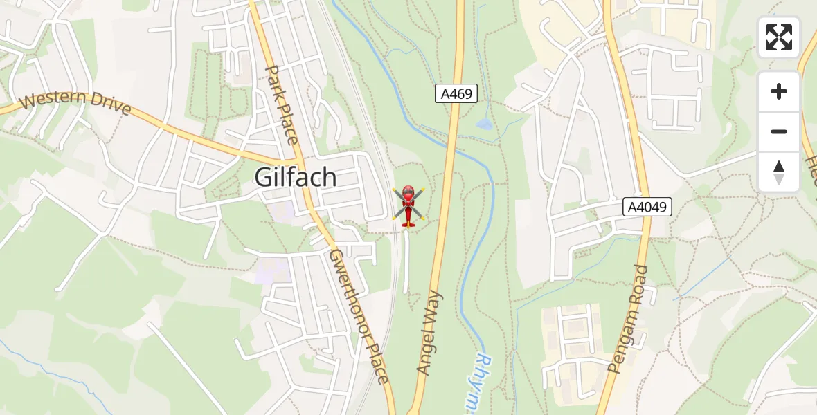 Flight path map showing Air Ambulance Helicopter route from Bargoed to Bargoed