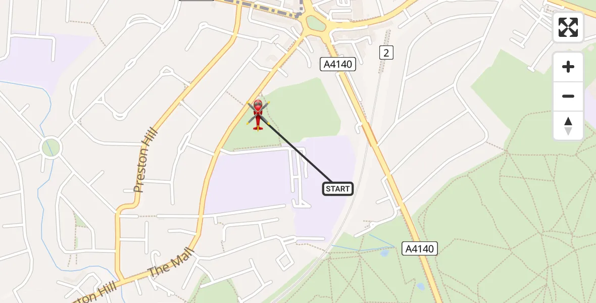 Flight path map showing Air Ambulance Helicopter route from Preston to Preston