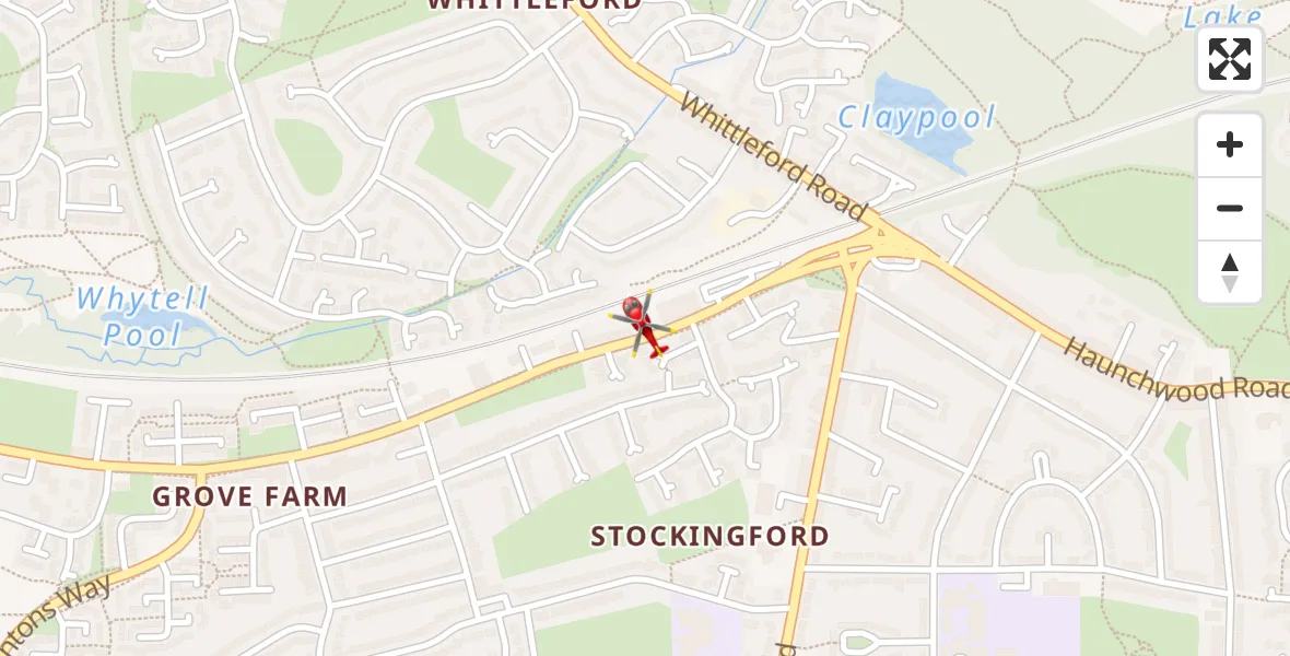 Flight path map showing Air Ambulance Helicopter route from Nuneaton and Bedworth to Nuneaton and Bedworth