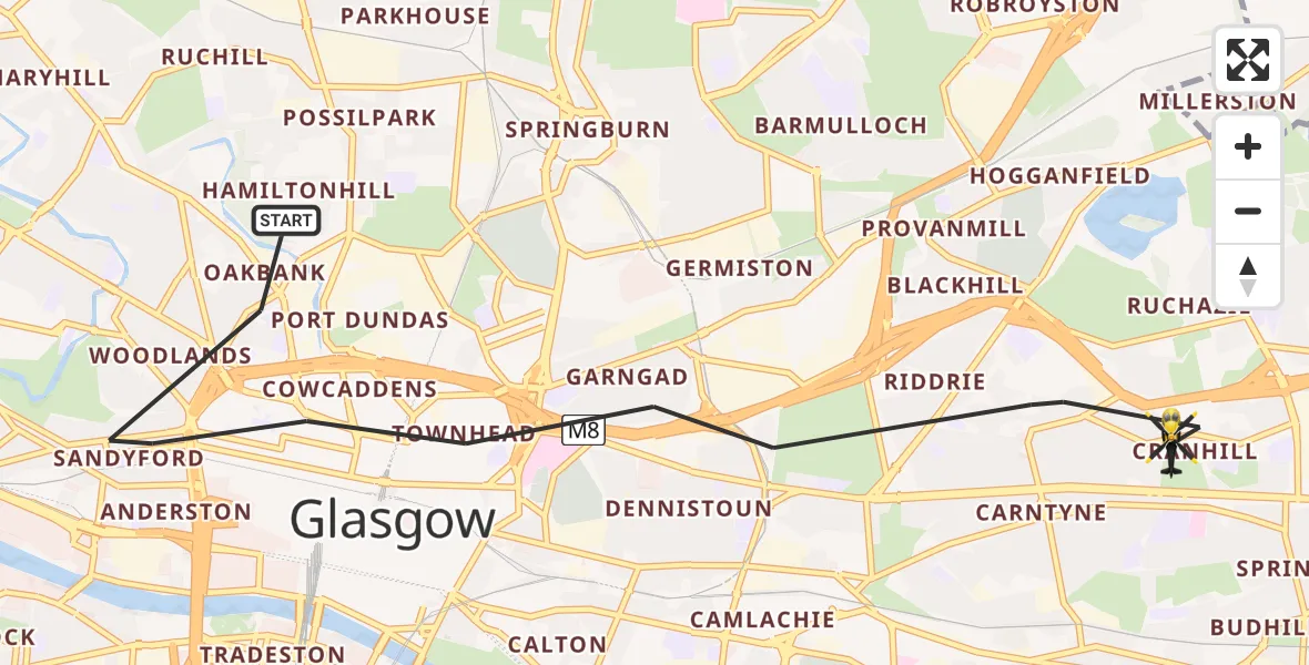 Flight path map showing Police Helicopter route from Glasgow to Glasgow