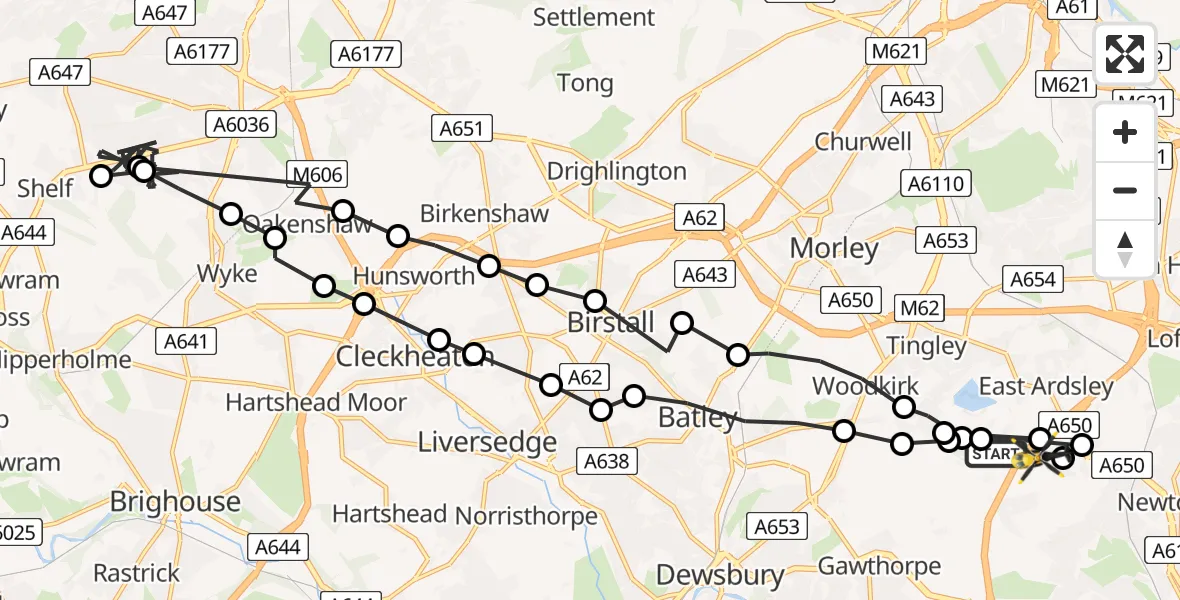 Flight route Police Helicopter East Ardsley - East Ardsley, 19 April 2026, 11:15