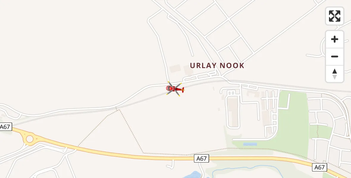 Flight path map showing Air Ambulance Helicopter route from Egglescliffe to Egglescliffe