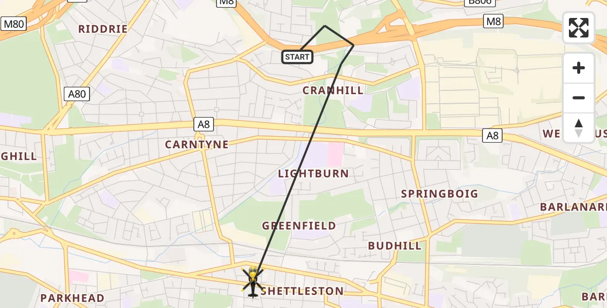 Flight path map showing Police Helicopter route from Glasgow to Glasgow