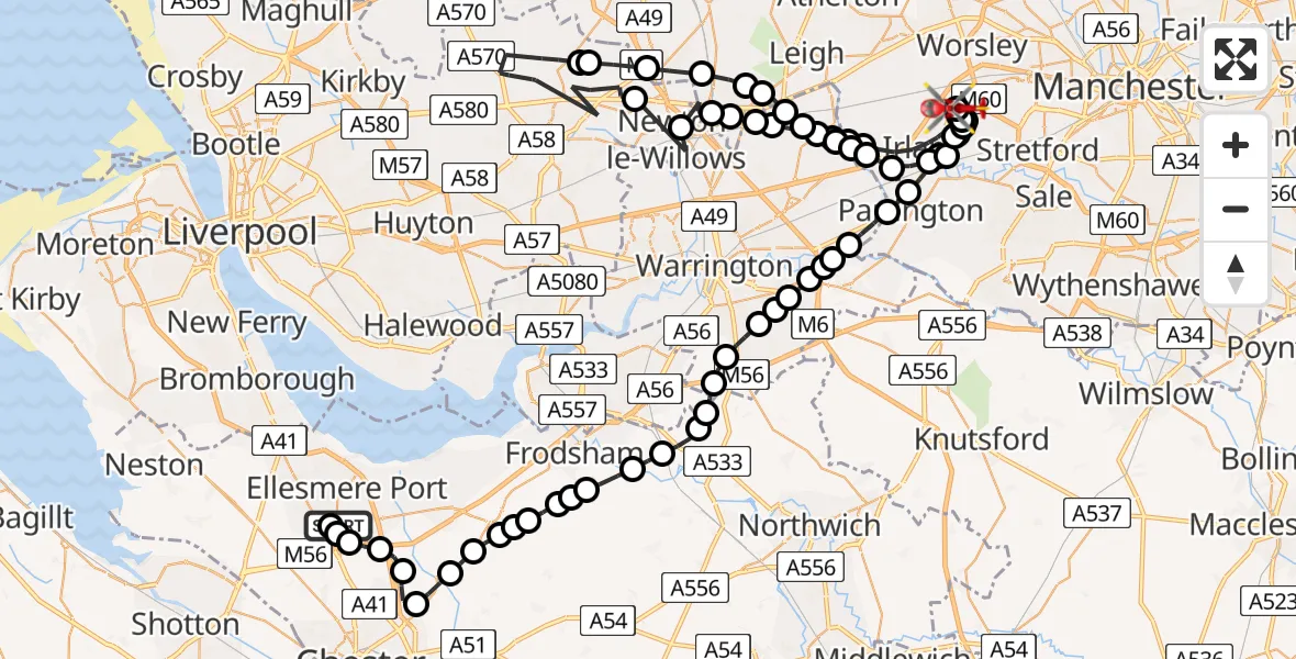 Routekaart van de vlucht: Air Ambulance Helicopter to Manchester Barton Aerodrome