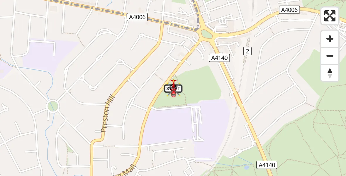 Flight path map showing Air Ambulance Helicopter route from Preston to Preston