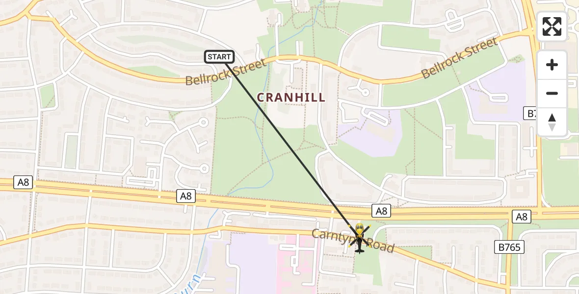 Flight path map showing Police Helicopter route from Glasgow to Glasgow