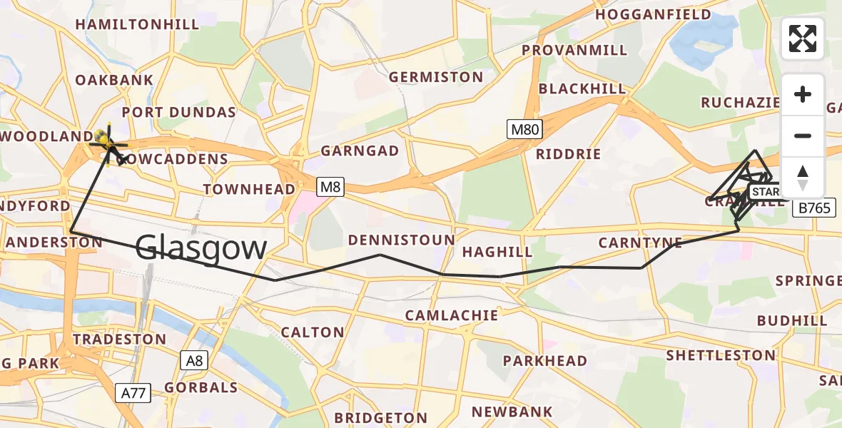 Flight path map showing Police Helicopter route from Glasgow to Glasgow