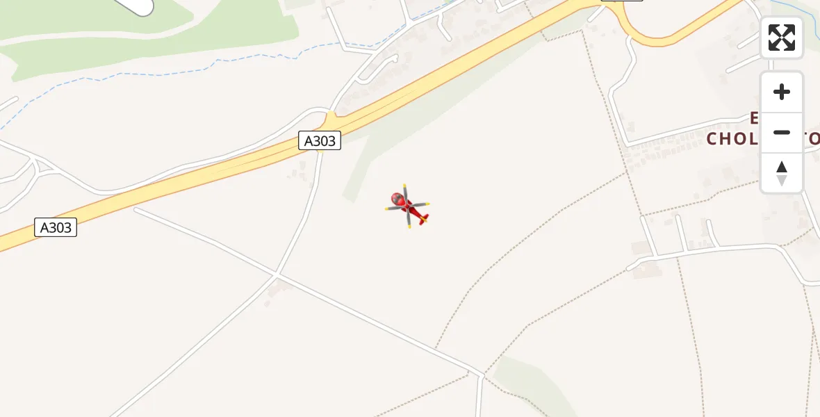 Flight path map showing Air Ambulance Helicopter route from Thruxton to Thruxton