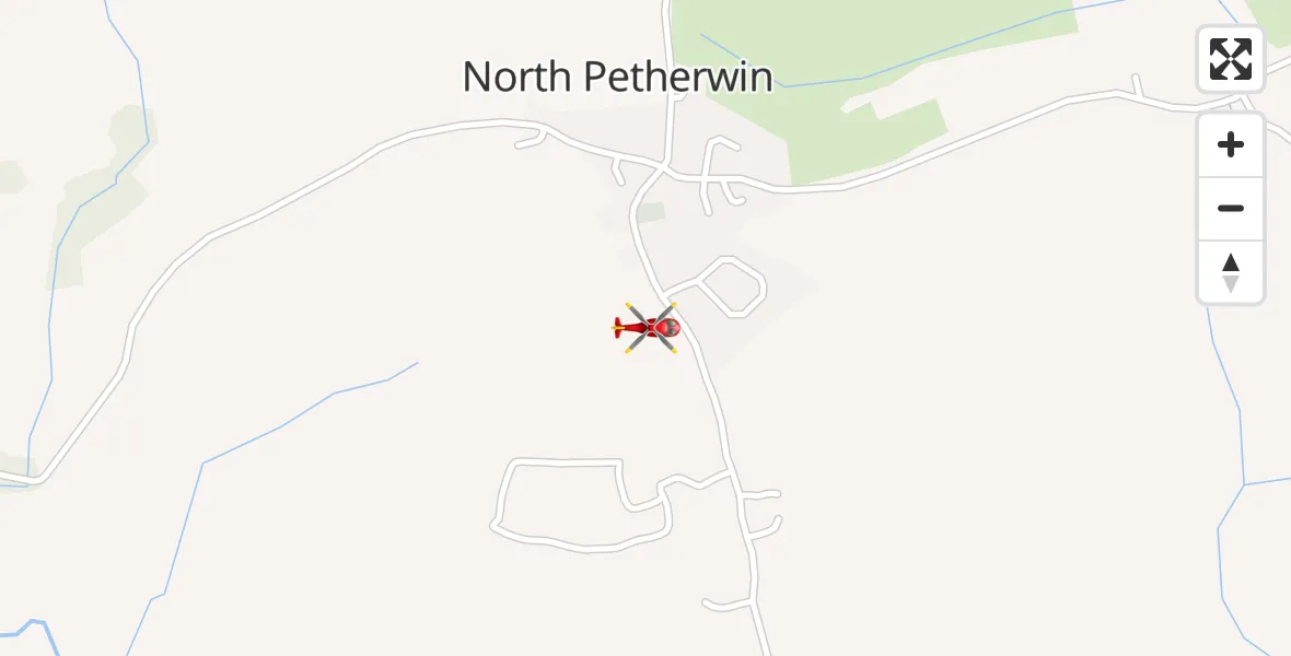 Flight path map showing Air Ambulance Helicopter route from North Petherwin to North Petherwin