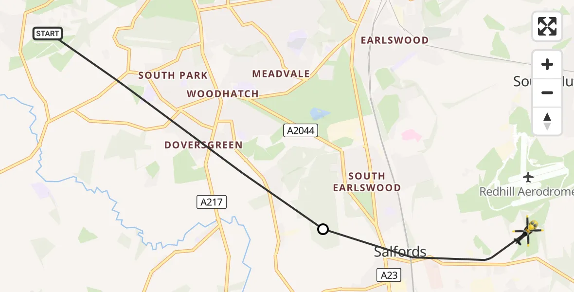 Flight path map showing Police Helicopter route from Reigate to Tandridge