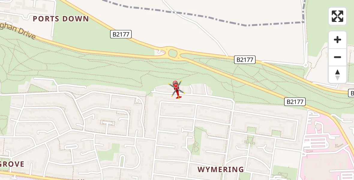 Flight path map showing Air Ambulance Helicopter route from Wymering to Wymering