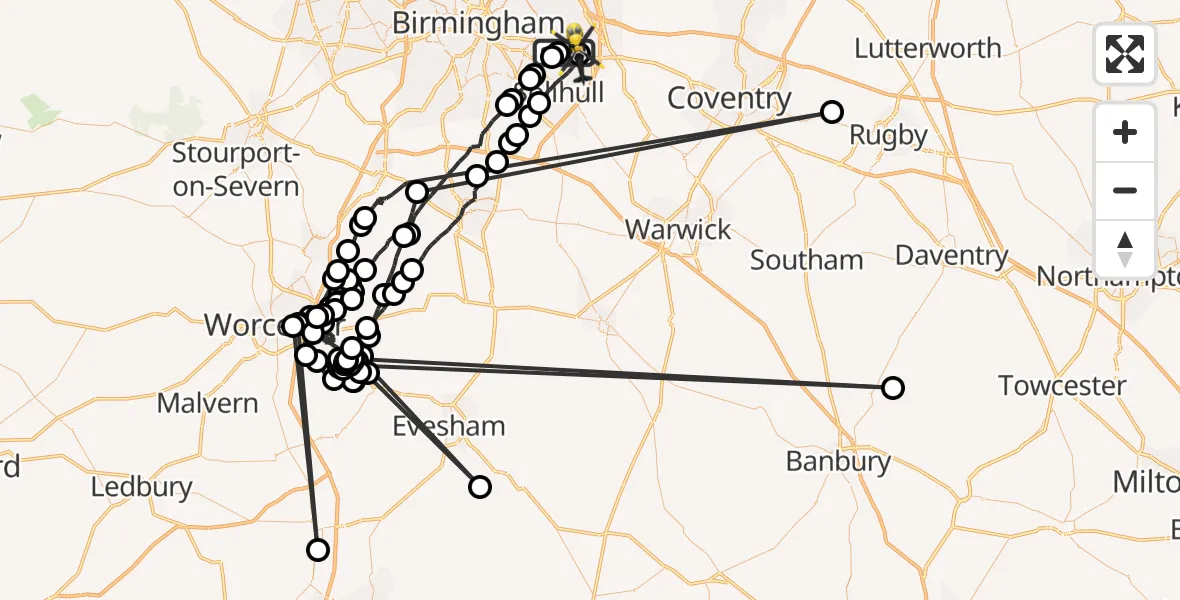 Flight route Police Helicopter Sheldon - Birmingham Airport, 19 April 2026, 12:54