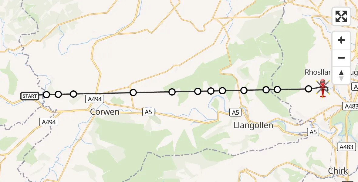 Flight path map showing Air Ambulance Helicopter route from Maerdy to Pen-y-cae