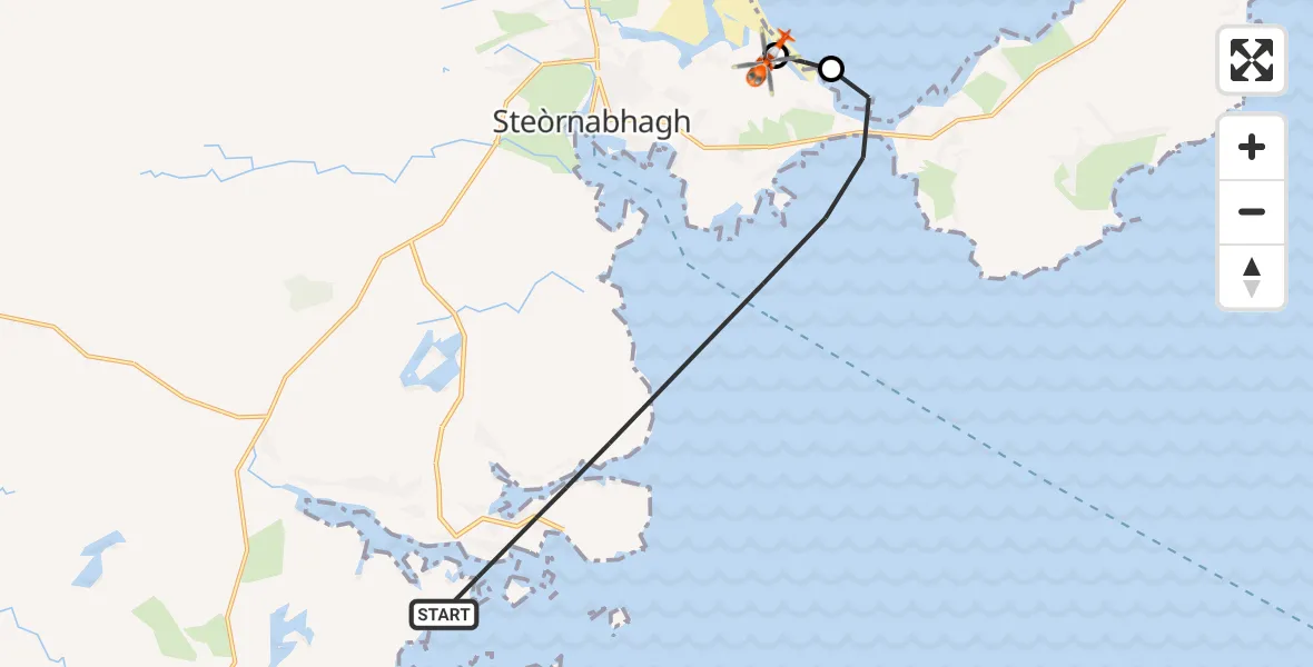 Flight path map showing Coastguard Helicopter route from Inner Seas to Stornoway Airport