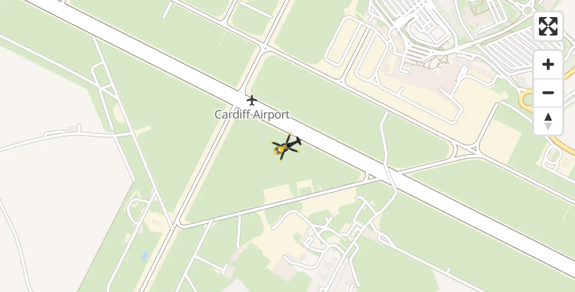Flight path map showing Police Helicopter route from Cardiff International Airport to Cardiff International Airport
