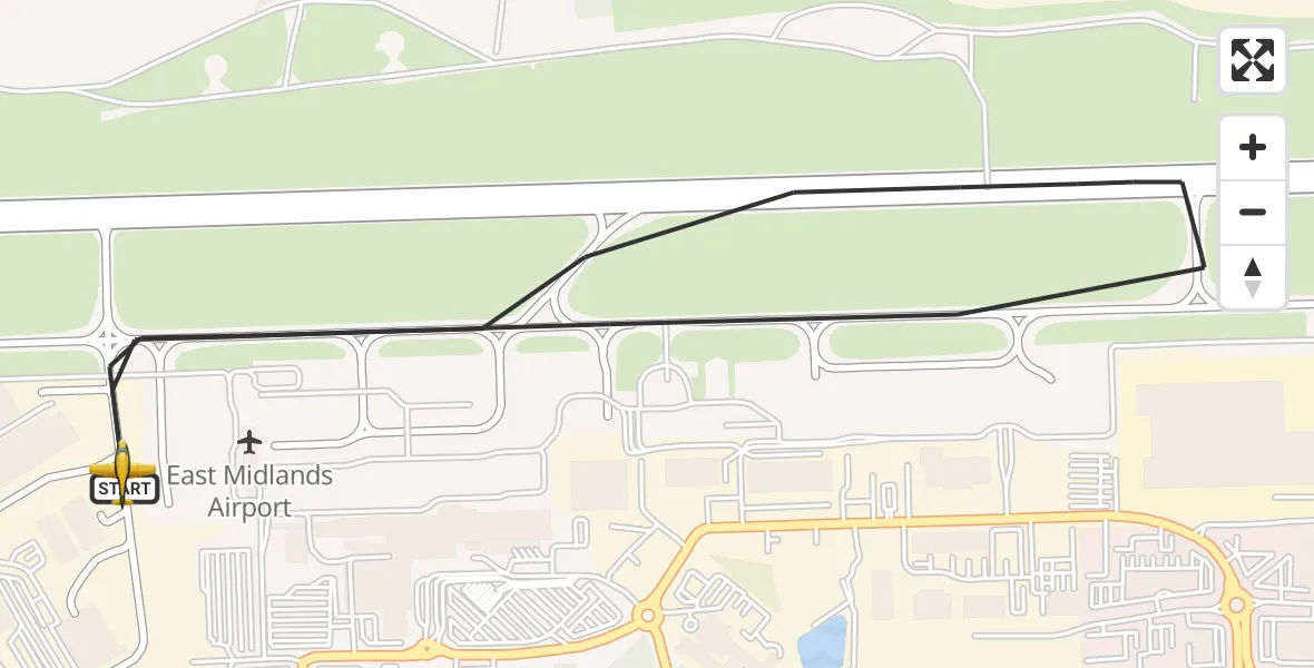 Flight path map showing Police Aircraft route from East Midlands Airport to East Midlands Airport