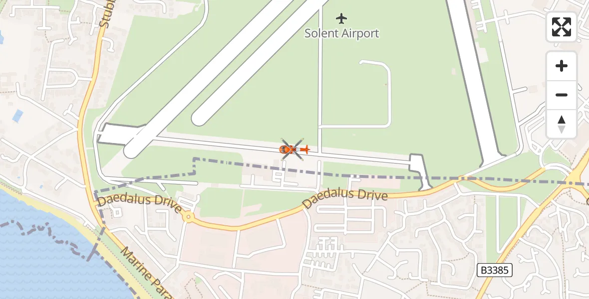 Flight path map showing Coastguard Helicopter route from Solent Airport to Solent Airport