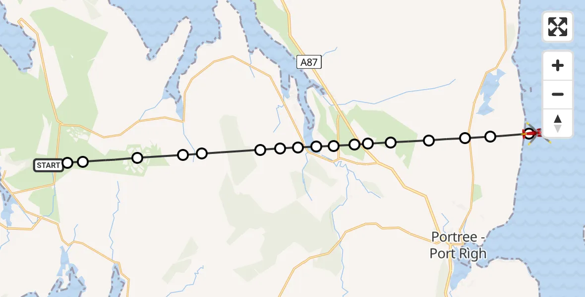 Flight path map showing Air Ambulance Helicopter route from Highland to Inner Seas