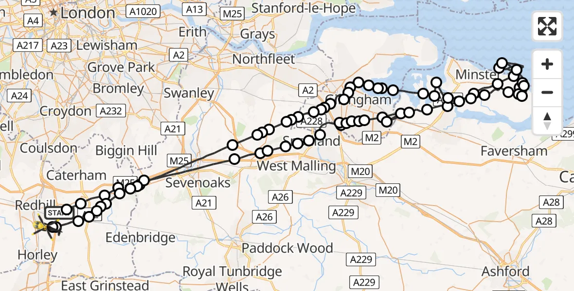 Flight path map showing Police Helicopter route from Nutfield to Tandridge