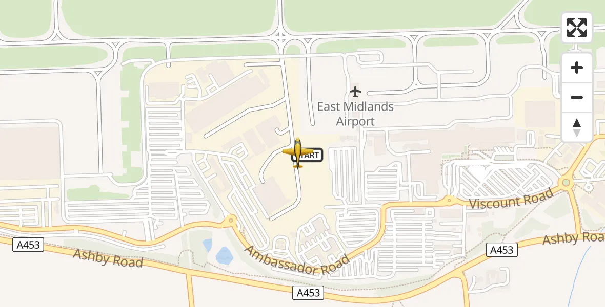 Flight path map showing Police Aircraft route from East Midlands Airport to East Midlands Airport