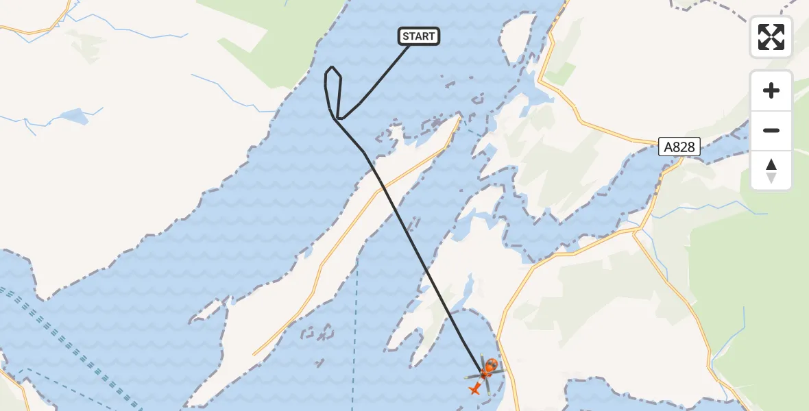 Flight path map showing Coastguard Helicopter route from Inner Seas to Inner Seas