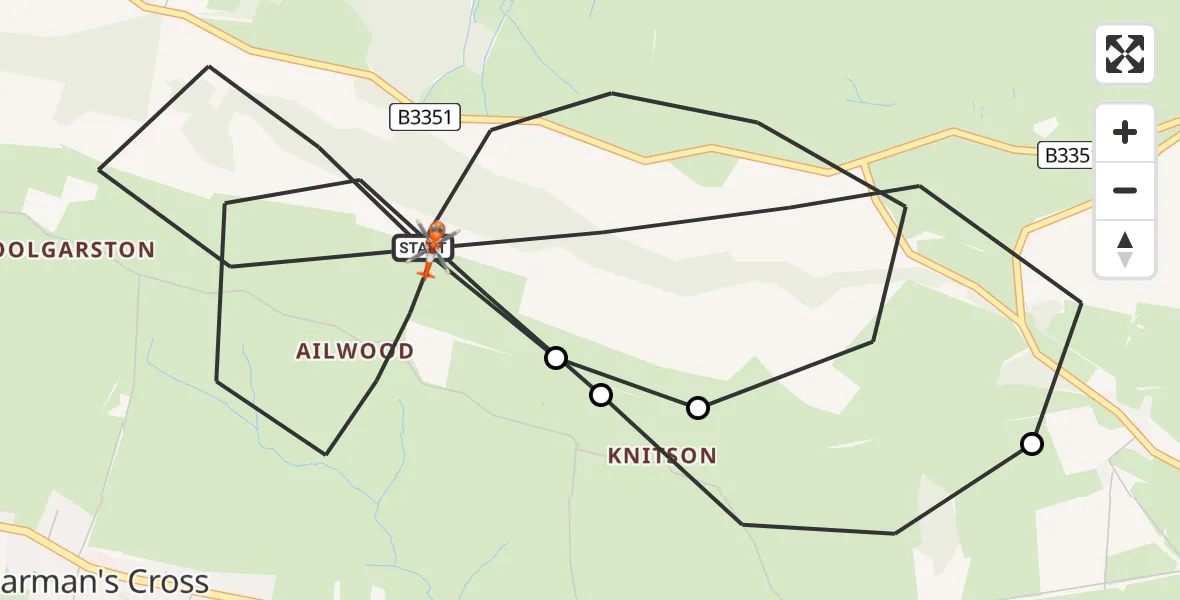 Flight path map showing Coastguard Helicopter route from Corfe Castle to Corfe Castle