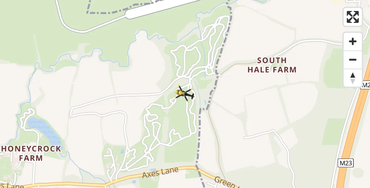 Flight path map showing Police Helicopter route from Redhill Aerodrome to Redhill Aerodrome