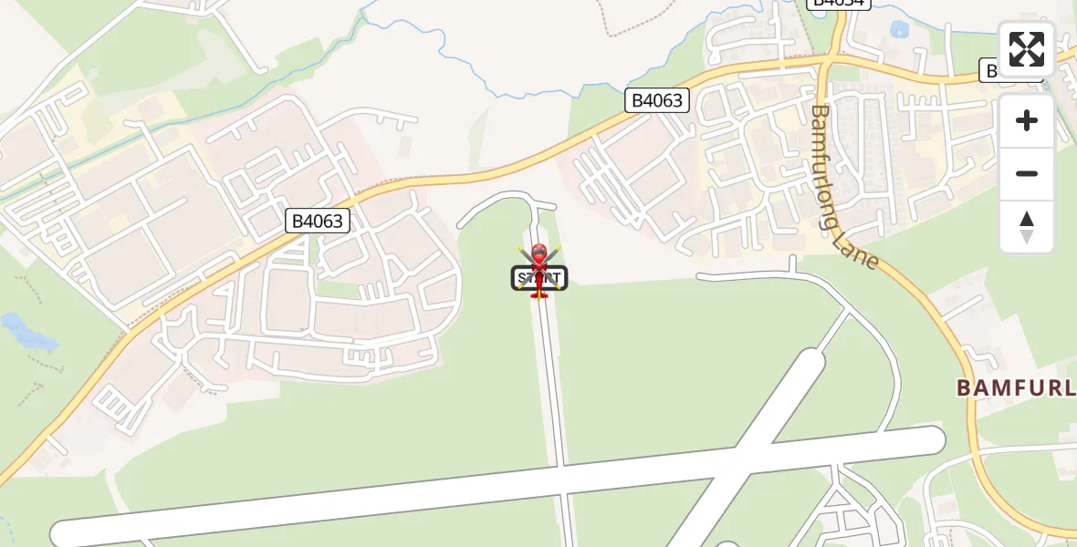 Flight path map showing Air Ambulance Helicopter route from Gloucestershire Airport to Gloucestershire Airport