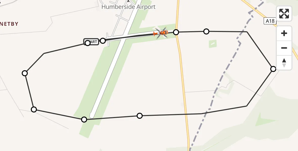 Flight path map showing Coastguard Helicopter route from Humberside Airport to Humberside Airport