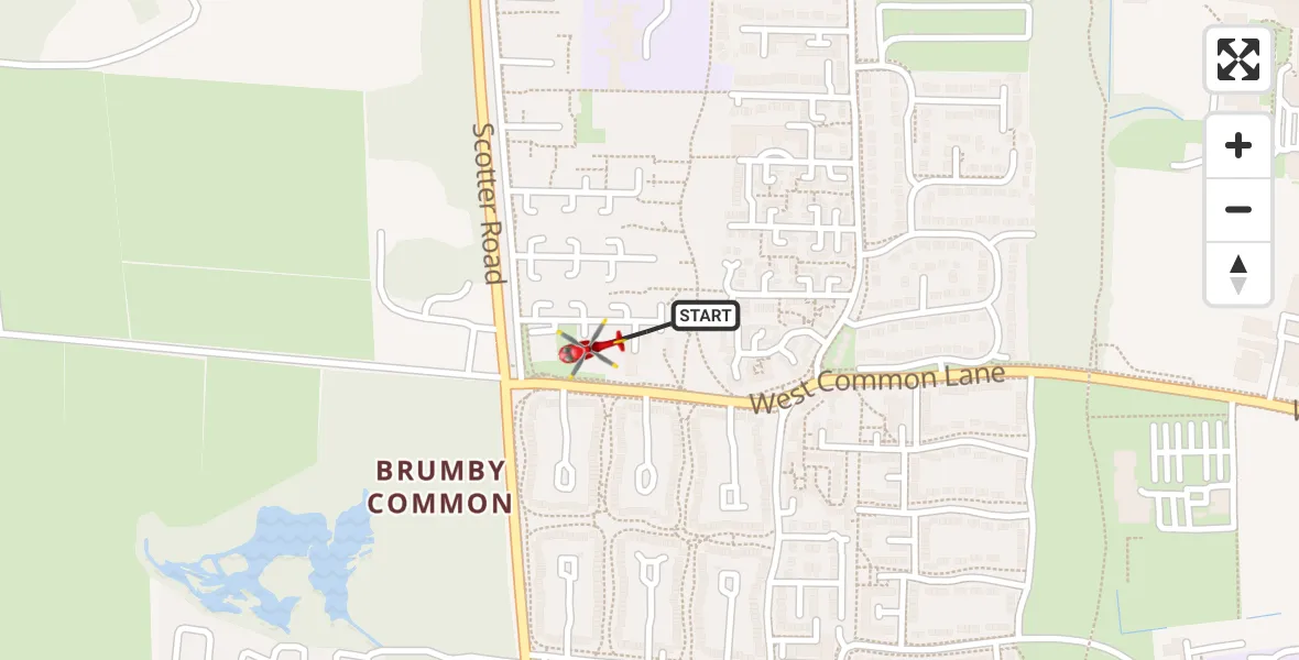 Flight path map showing Air Ambulance Helicopter route from Scunthorpe to Scunthorpe