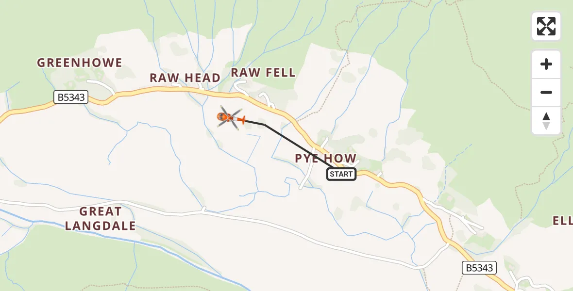 Flight path map showing Coastguard Helicopter route from Chapel Stile to Chapel Stile