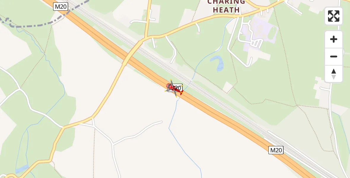 Flight path map showing Air Ambulance Helicopter route from Ashford to Ashford