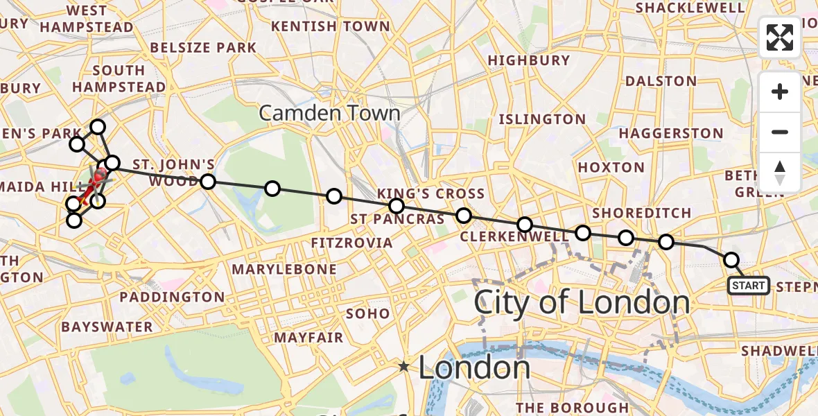Flight path map showing Air Ambulance Helicopter route from Royal London Hospital to Queen's Park