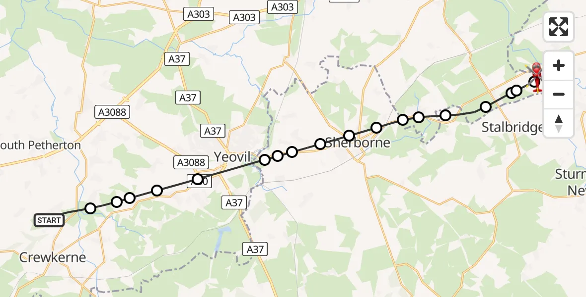 Routekaart van de vlucht: Air Ambulance Helicopter to Henstridge Airfield