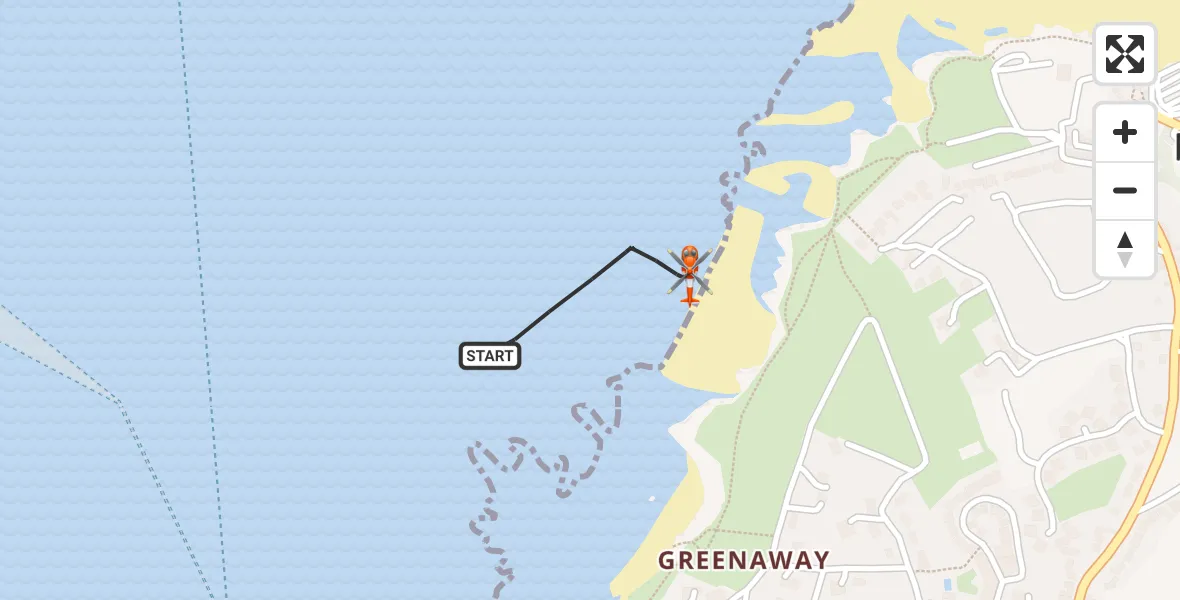 Flight path map showing Coastguard Helicopter route from Trebetherick to Trebetherick
