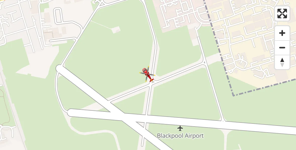 Flight path map showing Air Ambulance Helicopter route from Blackpool Airport to Blackpool Airport