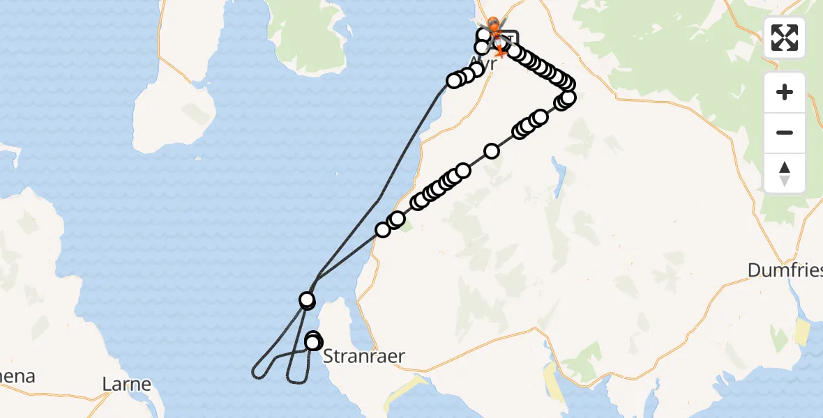 Flight route Coastguard Helicopter Glasgow Prestwick Airport - Glasgow Prestwick Airport, 19 April 2026, 18:32
