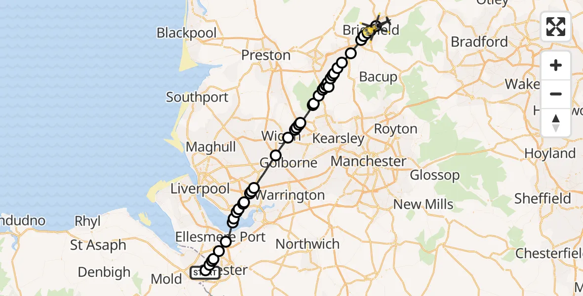Flight path map showing Police Helicopter route from Hawarden Airport to Nelson