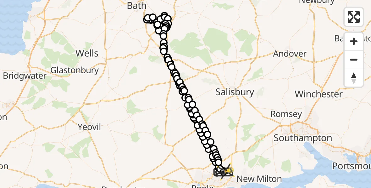 Flight path map showing Police Helicopter route from Hurn to Bournemouth Airport