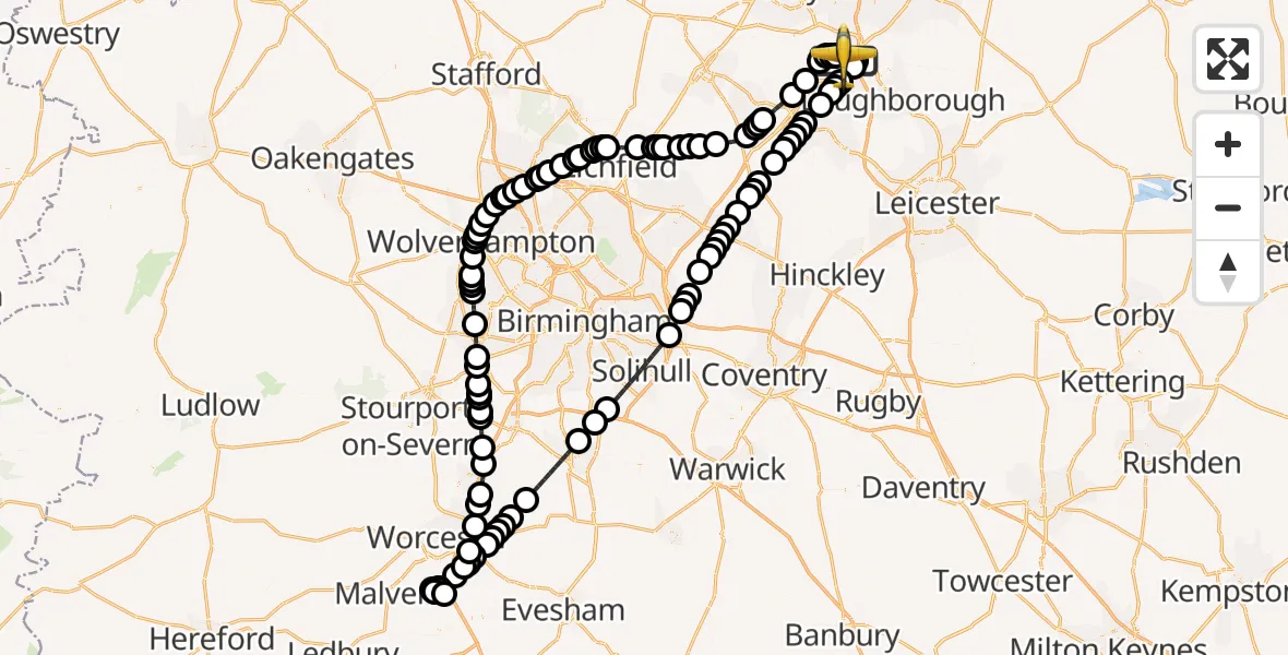 Flight path map showing Police Aircraft route from East Midlands Airport to East Midlands Airport