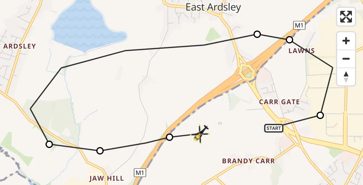 Flight path map showing Police Helicopter route from Wrenthorpe to Wrenthorpe