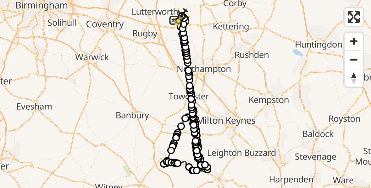 Flight path map showing Police Helicopter route from Harborough to Sulby Airstrip